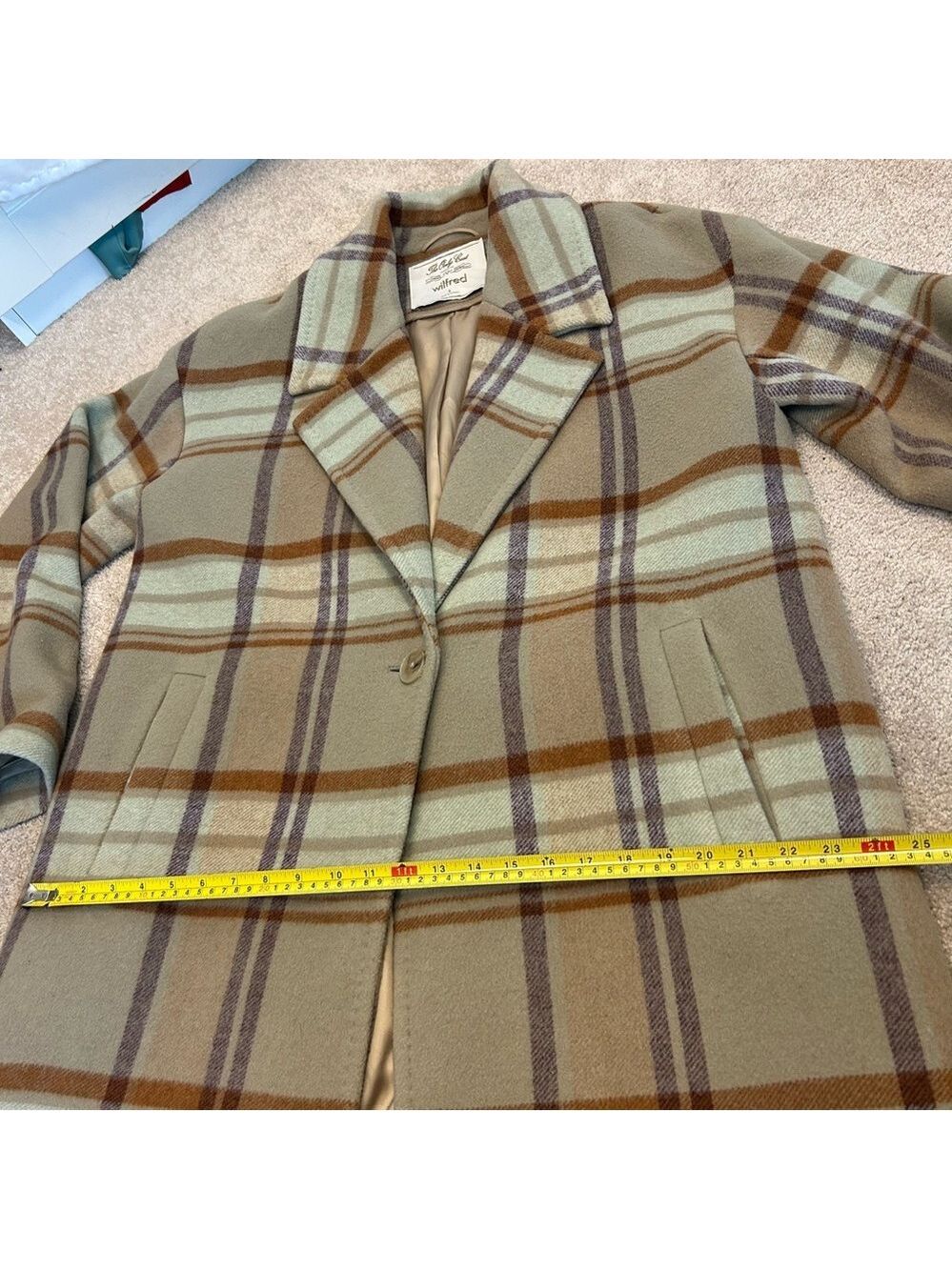 Aritzia Wilfred The Only Coat in sage green brown plaid cashmere wool Sz 8 - Picture 12 of 16